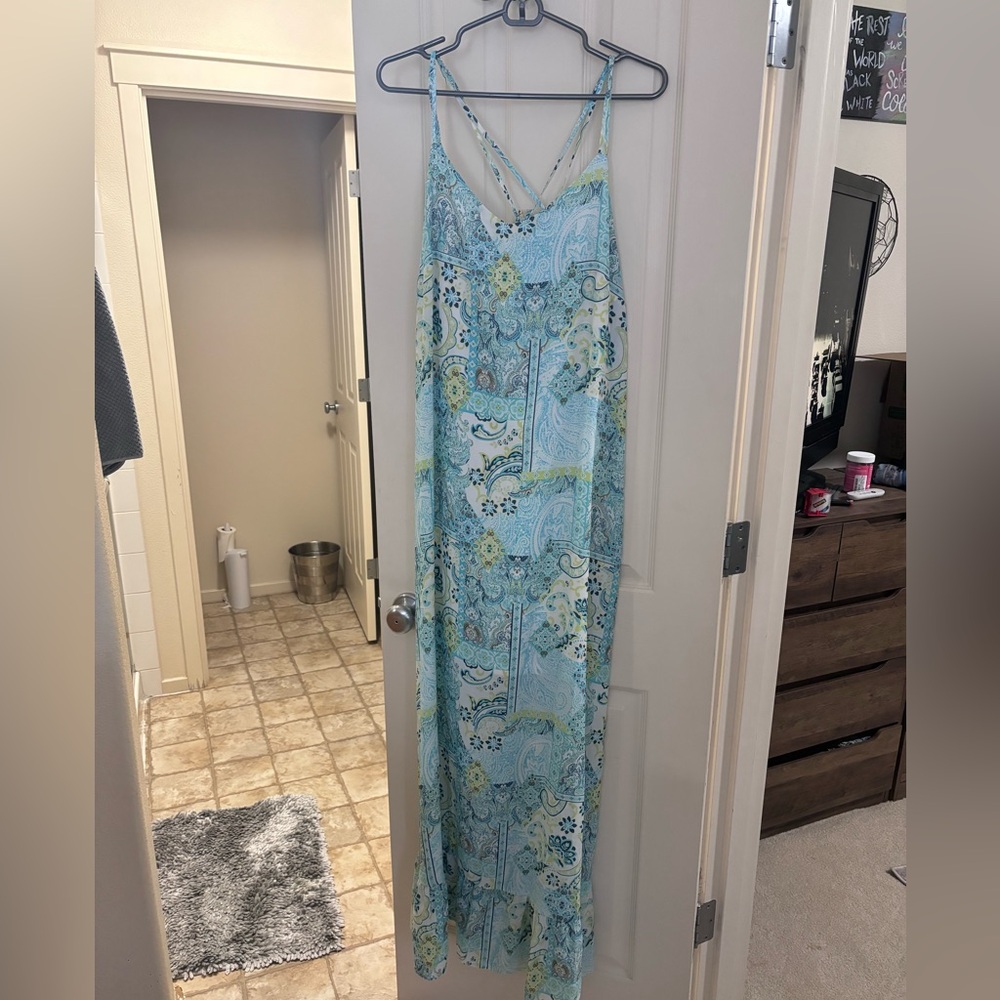 Blue floor length light weight dress